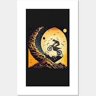 Dirt bike stunt w/moon orange and black Posters and Art